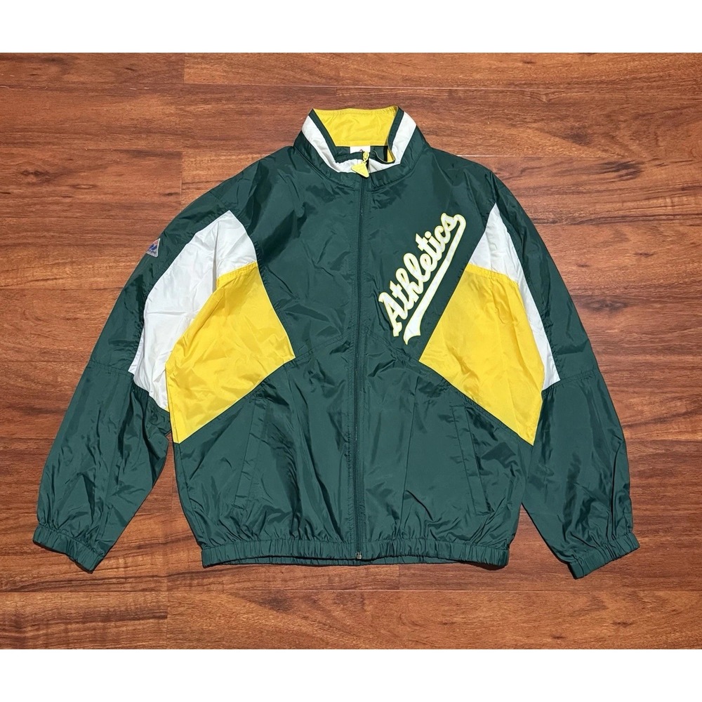 Vintage Apex One Oakland Athletics Baseball Jacket Men's Large Green Windbreaker